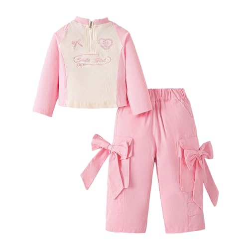 Hopscotch Girls Pink Full Sleeves 2-Pc Bow Applique Pant Set For Age (5-6 Years)