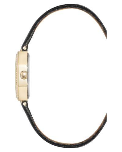 Anne Klein Women's Premium Crystal Accented Leather Strap Watch, Black/Gold