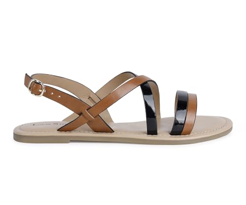 LOUIS STITCH Black And Tan Striped Sandals for Women | Comfortable Lightweight and Stylish Sandals (LD05-STJBTN105)