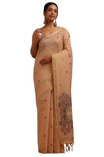 Soch Womens Beige Chanderi Woven Design Saree