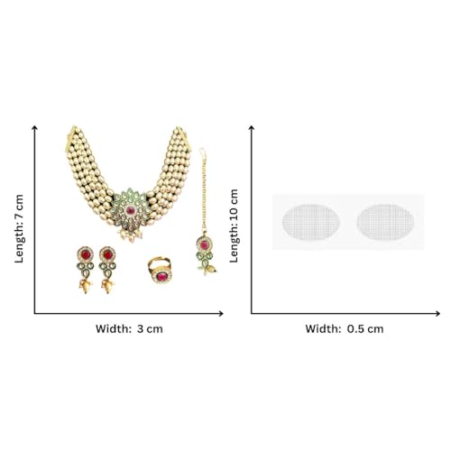 ACCESSHER Kundan Pearls Choker Set with Earrings, Maangtikka & Finger Ring with a Pair of Transparent Earring & Maangtikka Supporter Patch| For Women & Girls