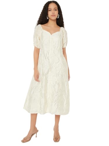 Max Kalki x Max Women Embroidered A-line Midi Dress (White_XL)