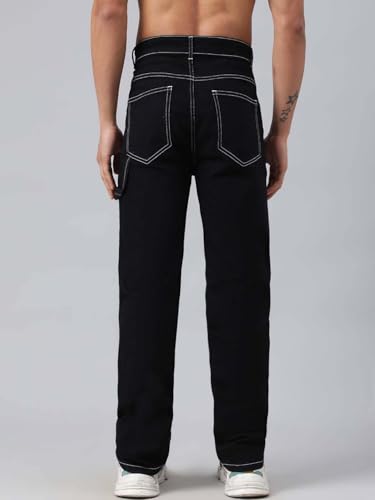 KOTTY Men's Cotton Lycra Blend Relaxed Fit Mid Rise Jeans Coal Black