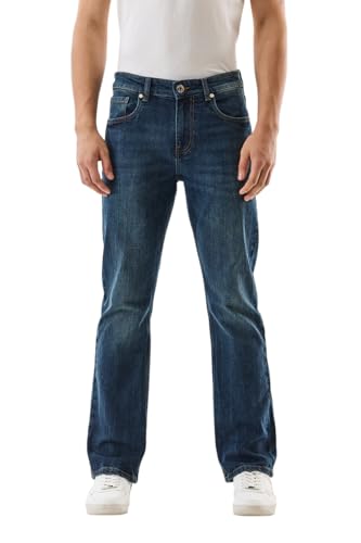 SNITCH Men Blue Casual Jeans | Straight Fit Relaxed Style with Mid Rise & Washed Pattern | Premium Cotton Blend Fabric with Medium Stretch for Everyday Comfort