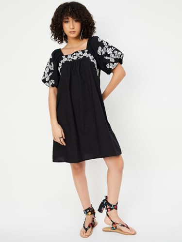 Max Kalki x Max Women Embroidered Dress(Black_S)