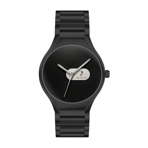 Sylvi Analog Watch for Men - Elegare Black Dial Stainless Steel Strap Wrist Watch with 3D Curved Dial, 30m (3 ATM) Water Resistant, Japanese Quartz Movement, Gift for Him