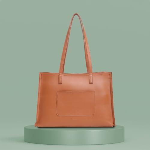 Fastrack Chic Spacious Laptop Tote Bag for Women | Stylish Casual Bag for Ladies, Women, Girls | College, Work Bag Made of High-Quality Faux Leather (Tan)