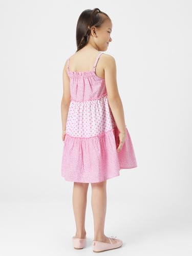 nauti nati Cotton Nautinati Girls' Printed Casual Dress Knee-Length NN321-518_Pink-White