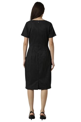 Women Black Stripe Knee Length Formal Dress