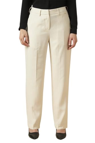 Women Beige Stripe Formal Trousers