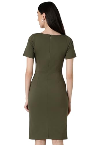 Van Heusen Women's Cotton Blend Modern Knee-Length Dress (VWCDFRGFR34902_Olive
