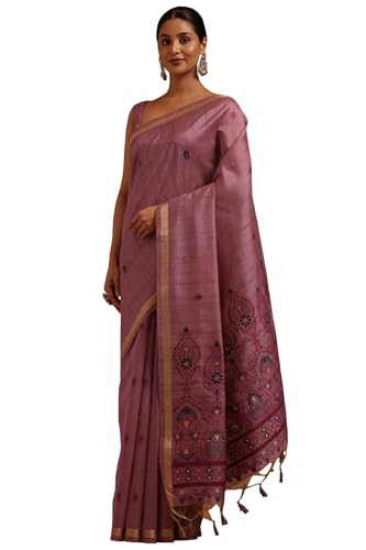 Soch Womens Purple Tussar Woven Designs Saree