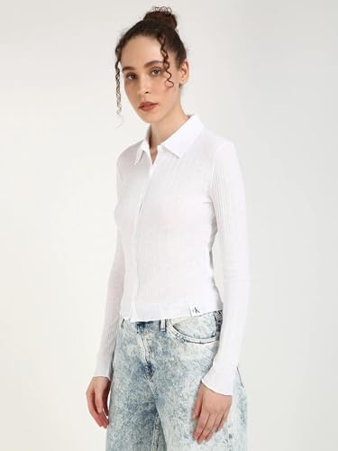 Calvin Klein Jeans Striped Slim Fit Polyester Shirt Bright White