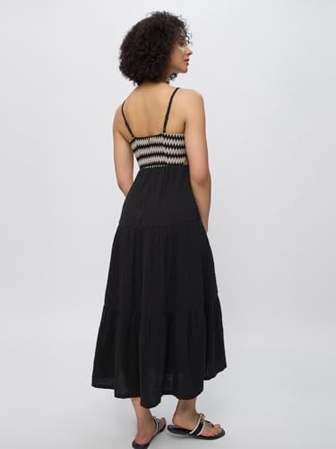 The Souled Store Gia Women and Girls Scoop Neck Sleeveless Black Maxi Long Length Cotton A Line Dresses