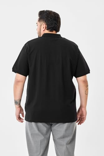 SNITCH Men Polo Plus Size T-Shirt | Solid Pattern with Buttoned Closure | Breathable & Stretchable Cotton Elastane Fabric | Casual Wear for Everyday Comfort | Black