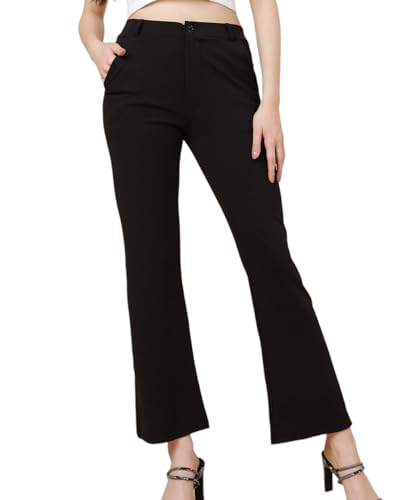 FITHUB Women's Stylish High-Waist Bootcut Trousers Black