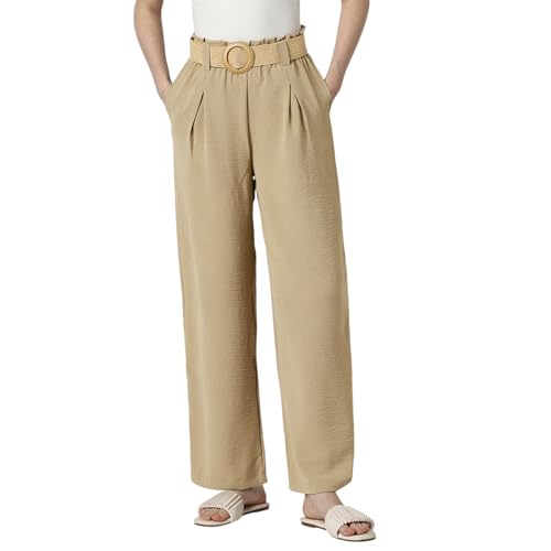 Women Beige Solid Casual Trousers