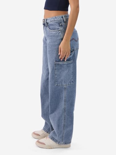 The Souled Store Denim: Stellar Blue Women and Girls Buttoned Cotton Baggy Fit Jeans