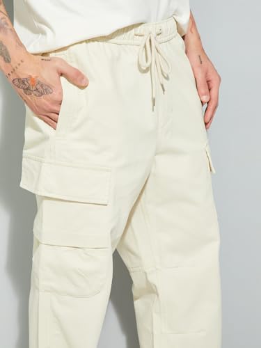 Max URB_N Men Solid Cargo Trousers (White_M)