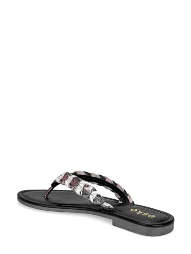 eske Ade Women's Embellished Leather Slip-On Sandals – Metallic Thong Flats with Cushioned Leather Insole | Lightweight & Stylish Open Toe Summer Footwear for Women (Pewter Silver, UK Footwear Size System, Adult, Women, Numeric, Medium, 5)