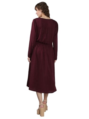 VERO MODA Women's Fit and Flare Maroon Dress