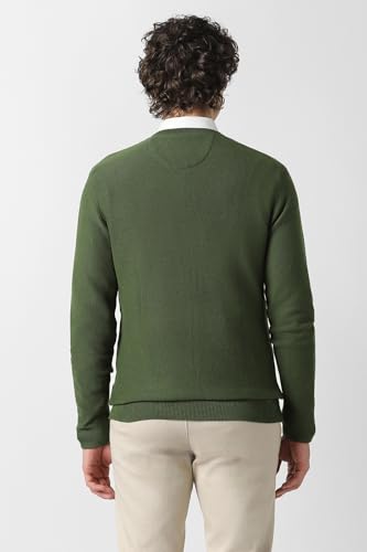 Men Olive Solid V Neck Sweater