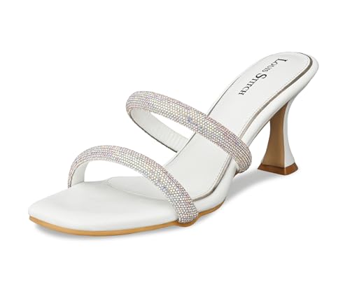 LOUIS STITCH Women's Fashion Slip-On Pointed Heel Sandals | Open Toe White Stylish Stiletto Heel Sandal for Ladies, Fashionable and Comfortable Sandal |LSOF-LDPH-GLDSWH | UK-7