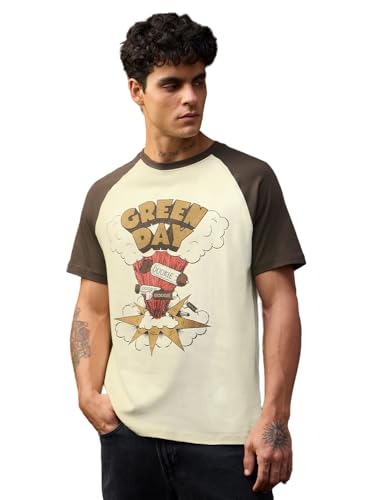 The Souled Store Green Day: Cloud Dookie Men and Boys Short Sleeves Round Neck Off-White Graphic Printed Casual Lightweight Streetwear Trendy T-Shirts