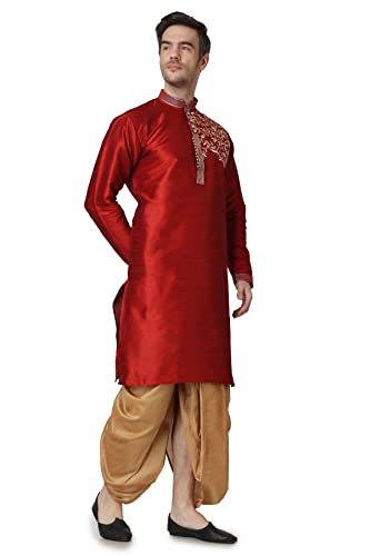 Royal Kurta Mens Silk Embroidered Kurta and Dhoti Maroon