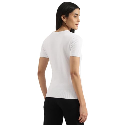 United Colors of Benetton Regular Round Neck Self Design Top (Size: M)-25P1030W1J49I101 White