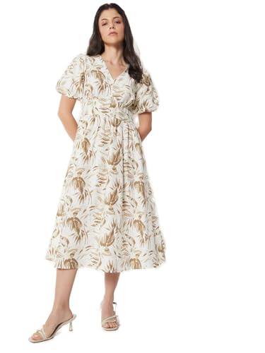 Max Women Printed Fit & Flare Dress (White_M)