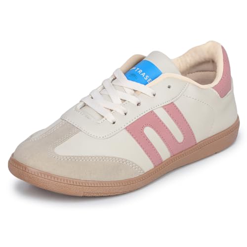 TRASE Casual Sneaker Shoes for Women | Soft Cushioned Insole | Sneakers for Woman | Lightweight | Comfortable | Stylish, Trendy Girls and Women Sneakers with Laces (Peach-Cream, 6 UK)