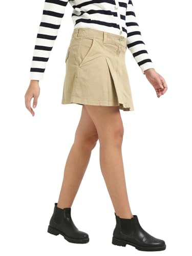 Tommy Hilfiger Flared-Fit Solid Mid Rise Skirt Beige