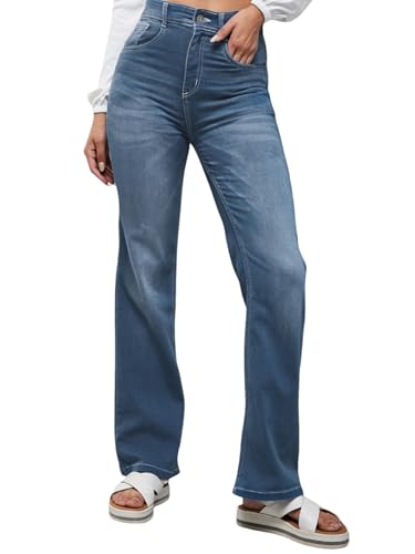 Miss Chase Women's Mom Fit High Rise Hand Painted Heavy Wash Stretchable Denim Jeans (MCSS18DEN02-19-386-28, Pastel Blue, 28)