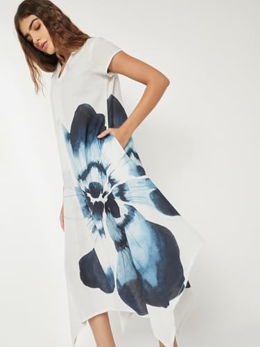 Max Women Floral Print Handkerchief Hem Dress (White_M)