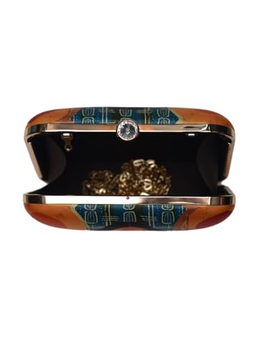 Artklim Multicolor modern Women Printed Funky Sling Bag for Girls - Box Clutch with Detachable Golden Strap - Ethnic Statement Bag