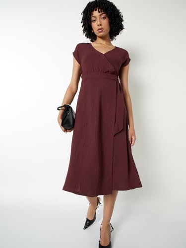 Max Women's Cotton Blend A-Line Below The Knee Dress (SR3514B_Maroon