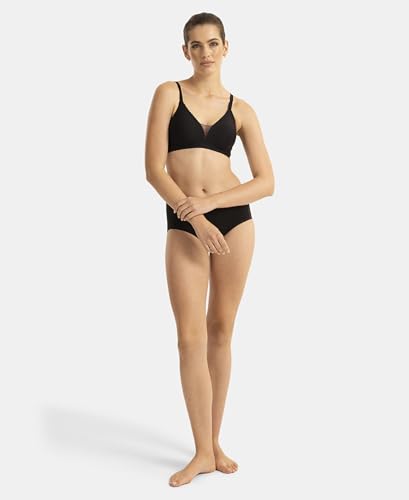 Jockey 1844 Women's Wirefree Padded Soft Touch Microfiber Elastane Medium Coverage Bonded Tech T-Shirt Bra with Reinforced Side Support_Black_32B