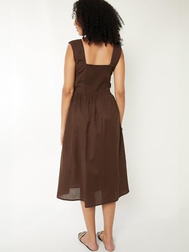 Max Women Solid A-line Dress(Brown_XS)