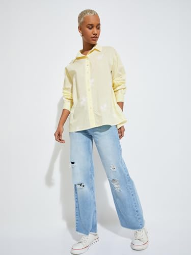 Max Alaya F x URB_N Women Embroidered Oversized Shirt(Yellow_M)