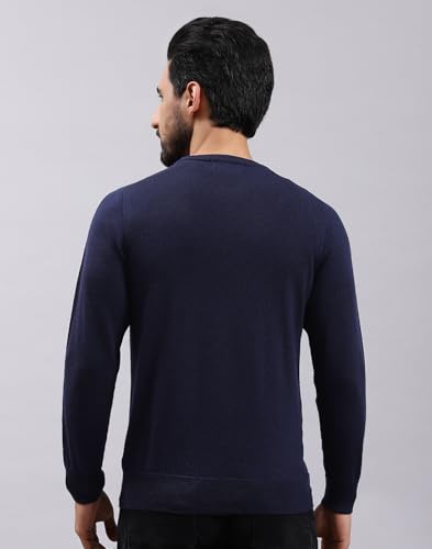 Monte Carlo Mens Solid Navy Blue Round Neck Full Sleeve Pullover (1240504RN-117-46)