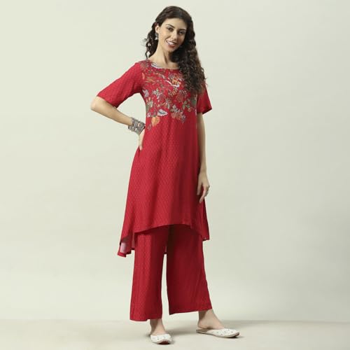 BIBA WOMEN PRINTED STRAIGHT SALWAR KURTA DUPATTA(SKD7426E_RED_36)