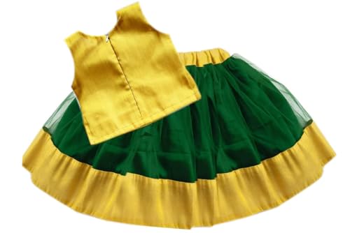 Stanwells Kids GirlsLehnga Choli Net Flared Ruffle Pattern Dress Sleeveless Beautiful Ethnic Beautiful Flower Traditional Full Length Girl Lehnga Choli(Green & Yellow)(3-4Years)