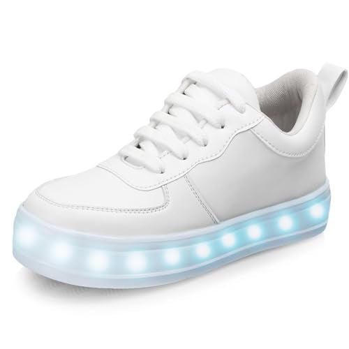 LENSBURY Rechargable LED Lights Party Dance Shoes with USB Charging for Women Girls and Children White