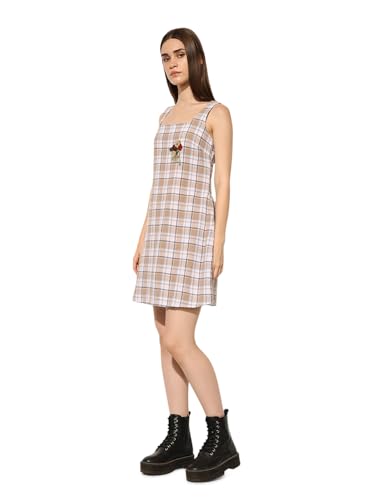 ONLY Women's Checks Fit and Flare Beige Dress