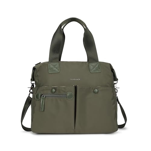 Olive Edge Nylon Satchel | Dual Carry Handbag with Webbing Handles & Detachable Strap| Spacious & Multi-Pocket Design