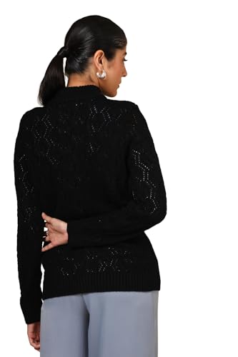 Soch Women's Acrylic Round Neck Cardigan (WW-CWA4OW72024_Black