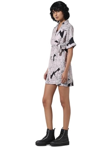 ONLY Women Printed Viscose Above Knee Beige Wrap Dress