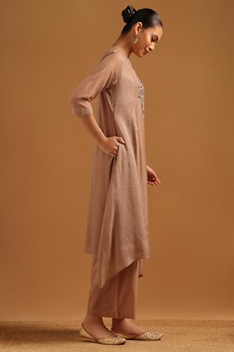 Soch Womens Earth Mul Chanderi Floral Kurta Set With Cutdana