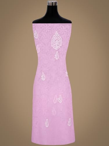 Ada Hand Embroidered Lucknowi Chikankari Unstitched Georgette Dress Material Suit Piece with Dupatta for Women 01A878921 Pink